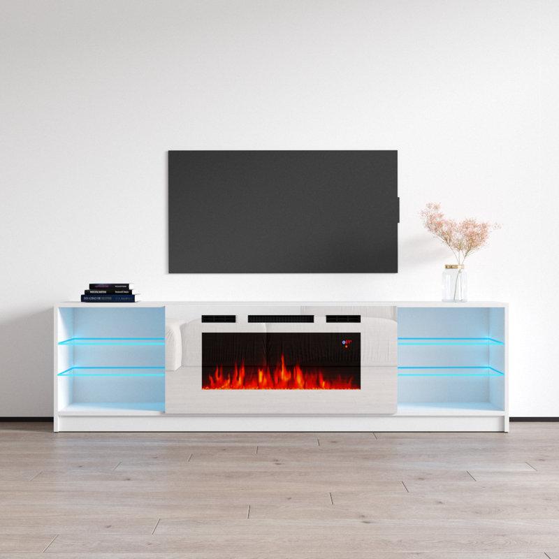 Orren Ellis TV Stand for TVs up to 88" with Electric Fireplace Included